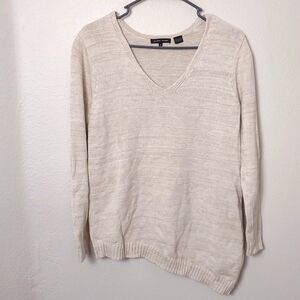 JEANNE PIERRE 100% Cotton Cream V-Neck Sweater Lightweight Knit